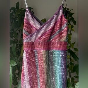 Saylor Meghan Rainbow Sequin Midi Dress